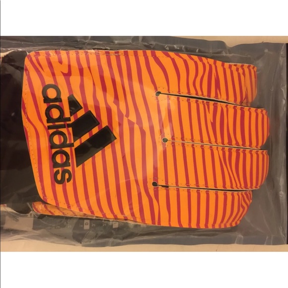 Adidas Football Gloves Adult Sz 10 X Training Soft Grip Neon Orange Striped - Picture 4 of 6